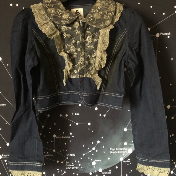 BB Jeans Cropped Jean Jacket with Lace Detail NWT - Picture 2 of 8